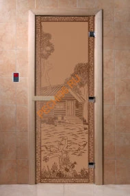Дверь стеклянная DoorWood «Банька в лесу бронза матовая», 2100х900 мм