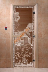 Дверь стеклянная DoorWood «Банька в лесу бронза», 2100х700 мм