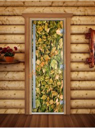 Дверь стеклянная DoorWood «Престиж», 700х1900мм, с фотопечатью «Листья березы»
